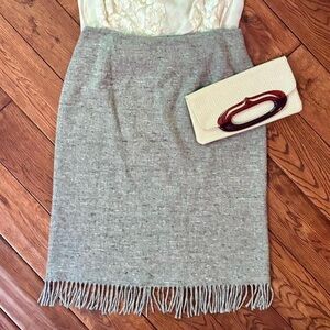 Vintage Gray Skirt with Fringe by Louben